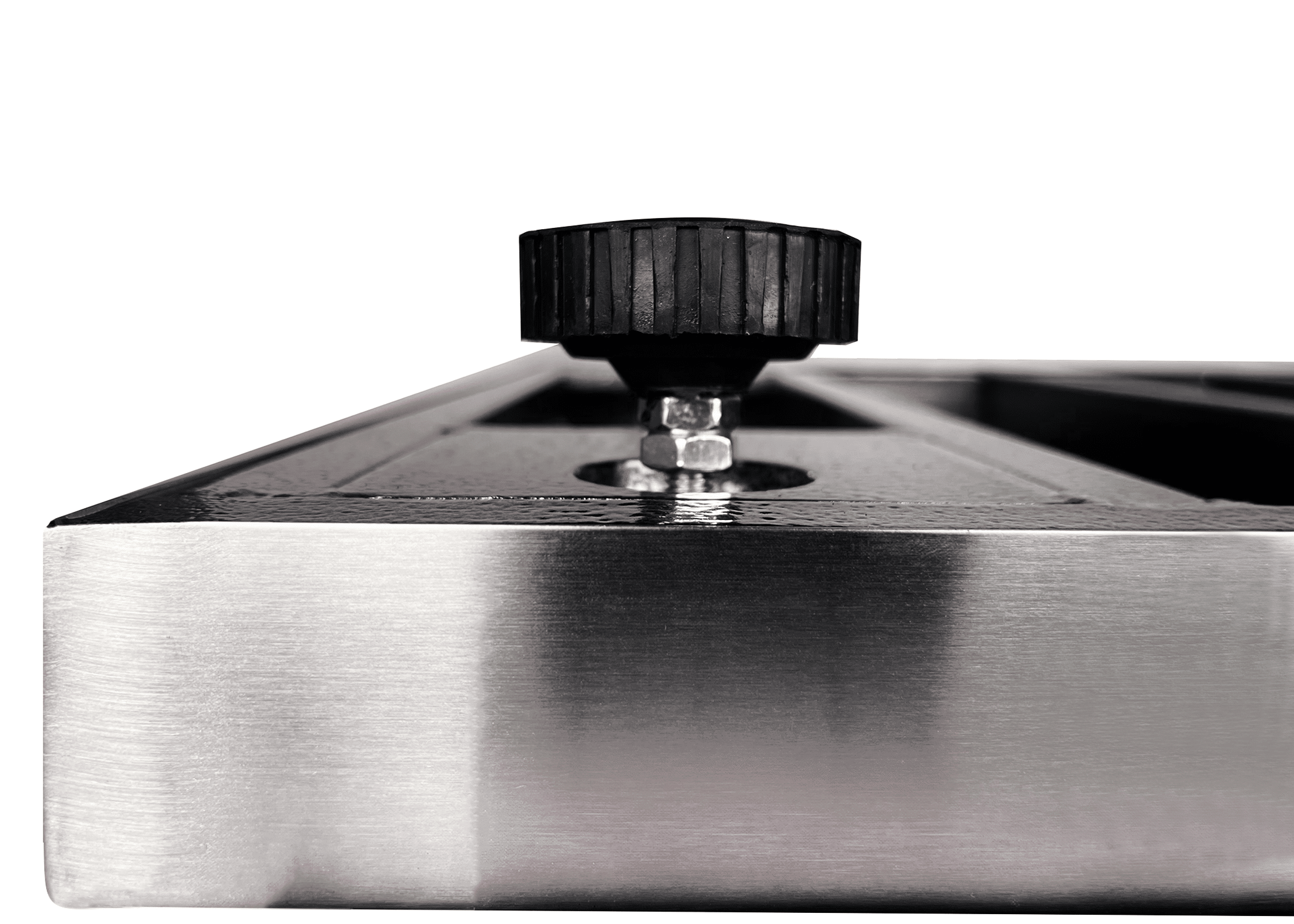 LW Measurements replacement scale feet black - installed view under stainless scale base