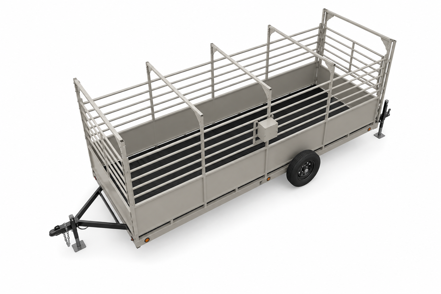 USA Measurements 8x15 Single Axle Livestock Trailer Scale - top-down 3/4 view of rubber mat deck interior