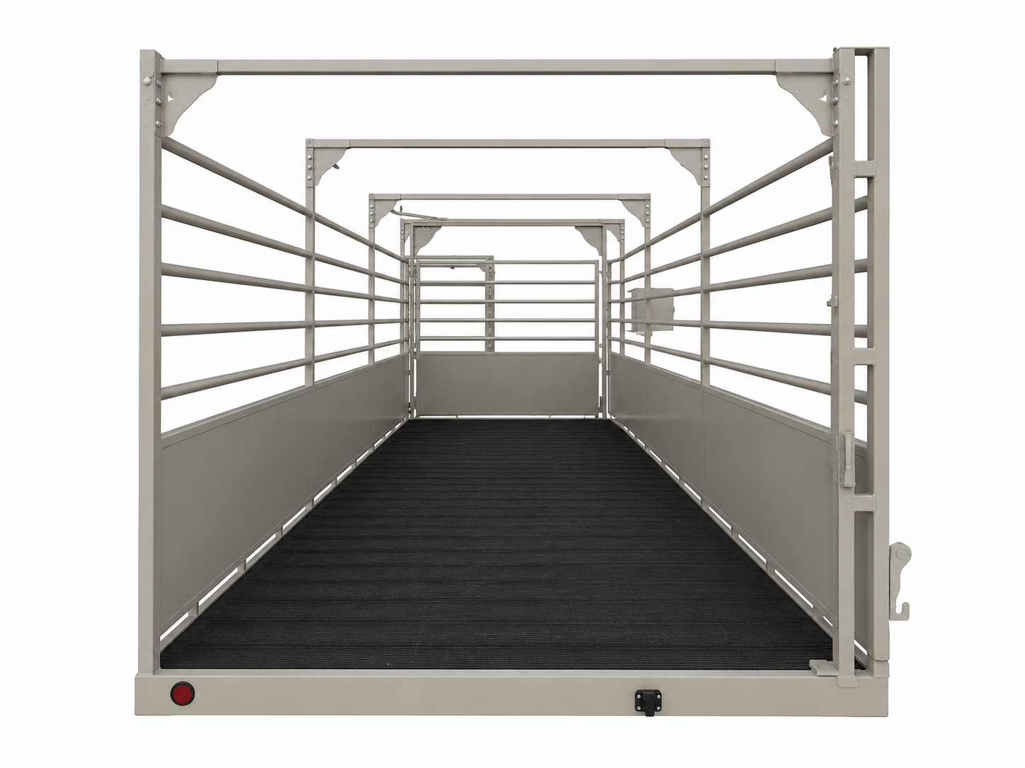 USA Measurements 8x15 Single Axle Livestock Trailer Scale - interior straight-on view of rubber mat flooring down trailer length
