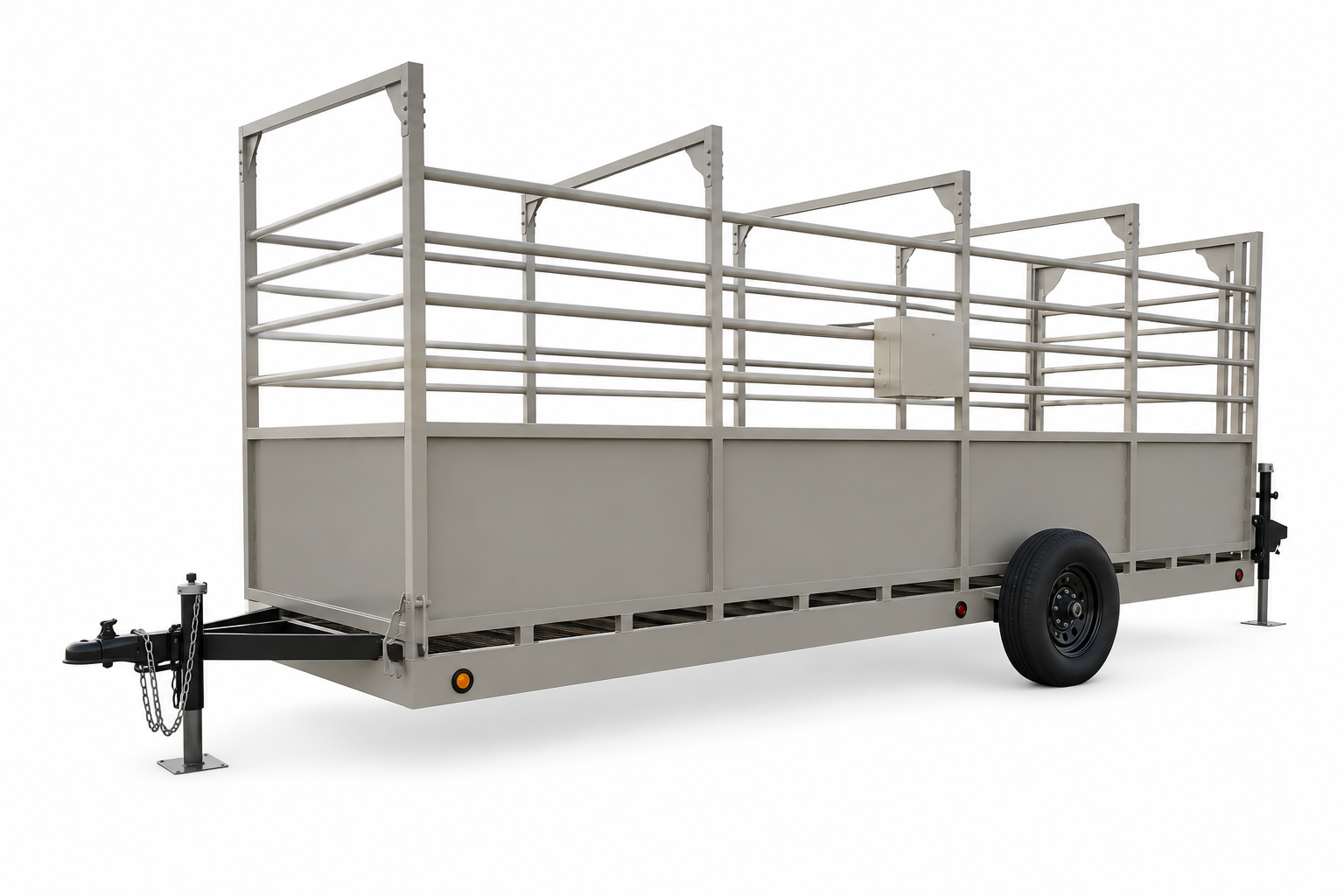 USA Measurements 8x15 Single Axle Livestock Trailer Scale - side profile studio view on white background