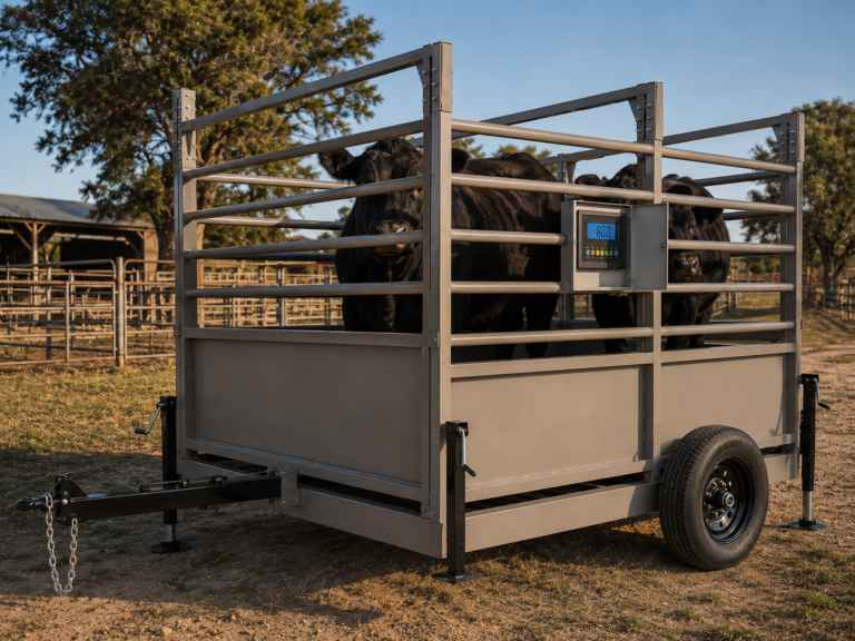 USA Measurements 8x10 Livestock Trailer Scale - cattle loaded at the ranch