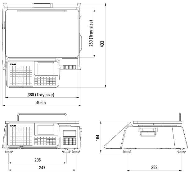 CAS CL3000 bench model dimensions — 14.96 x 9.84 inch platform