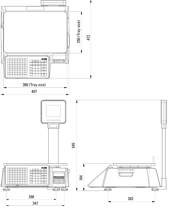 CAS CL3000 pole model dimensions with customer-facing display