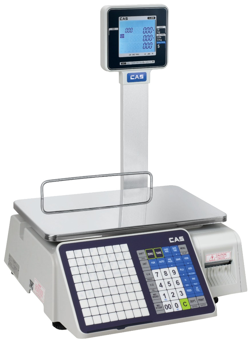 CAS CL3000 pole model label printing scale with customer-facing display