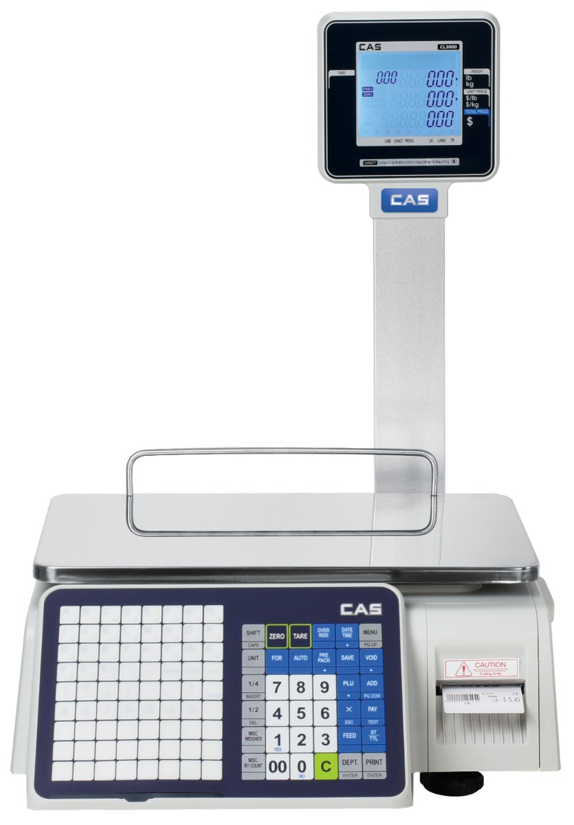 CAS CL3000 pole model side view with column and customer display