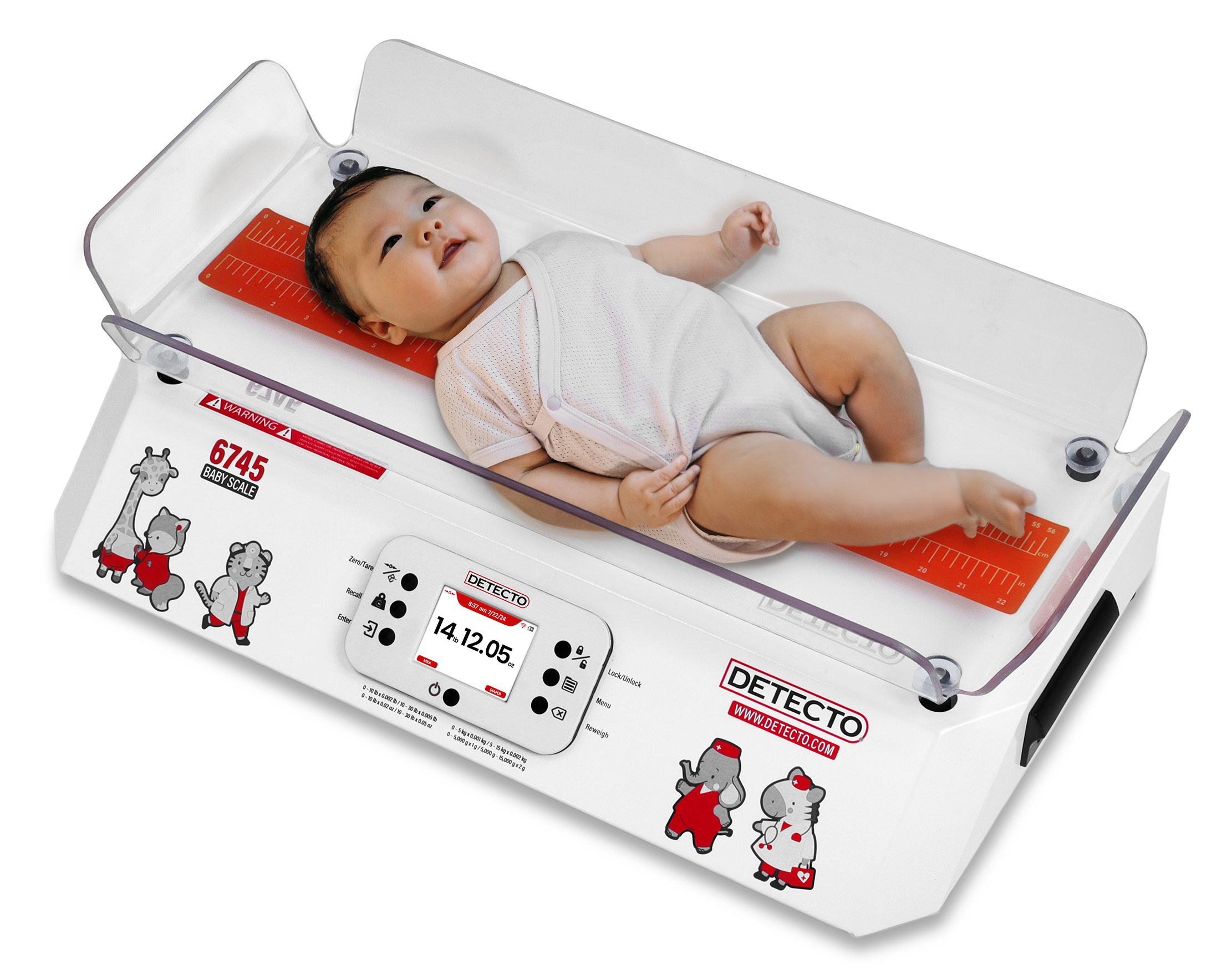 Detecto 6745 NTEP certified digital baby scale left 45 degree angle pediatric